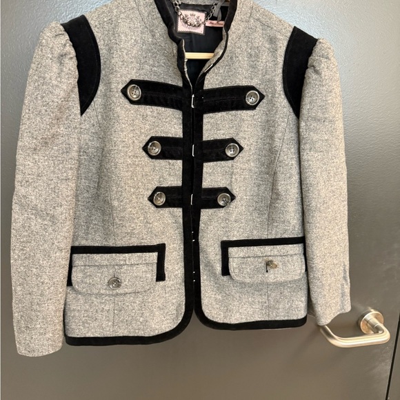Juicy Couture L vintage military vibes Heather Gray Blazer with Black Trim EVC - Picture 8 of 13